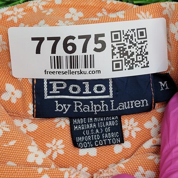 Vintage 90s Flower AOP Button Shirt Medium 20x25 Orange - Picture 8 of 12